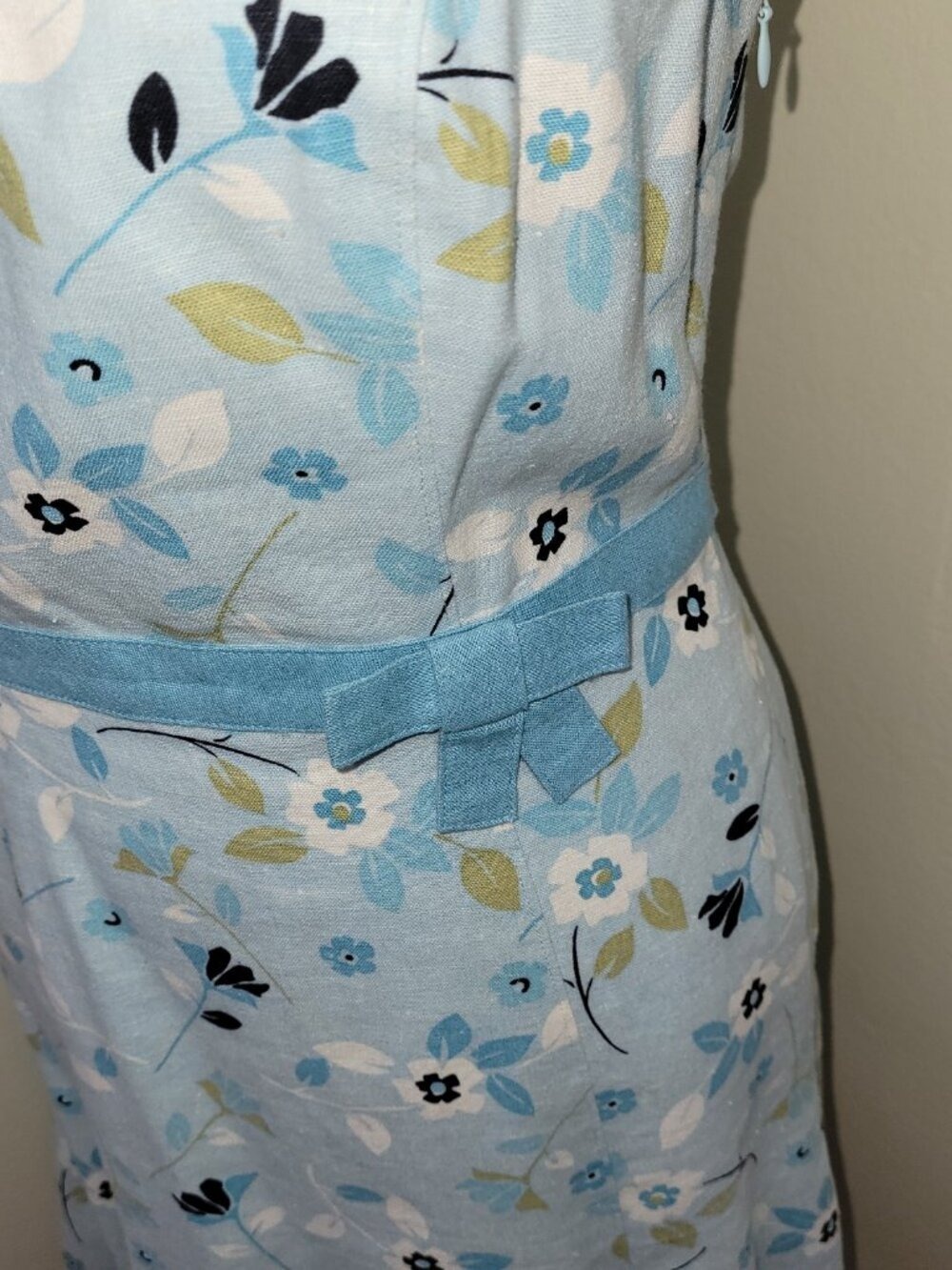 Ann Taylor Loft Linen Blend Dress Lined A-line Light Blue Floral Women's Size 2P - Picture 8 of 12